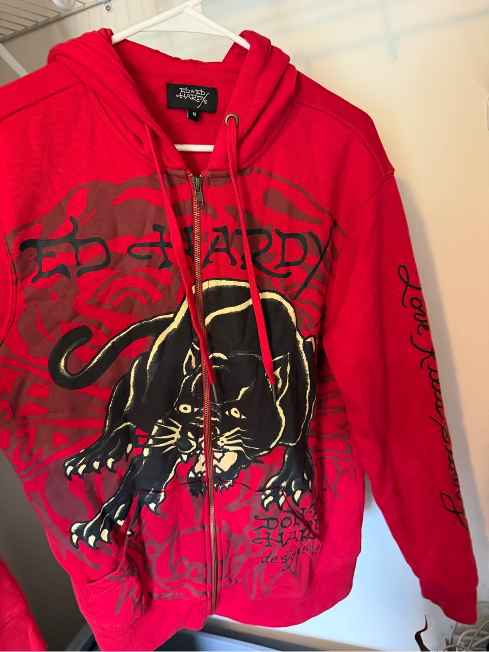 Ed Hardy Red Panther Zip Hoodie with Black Graphic